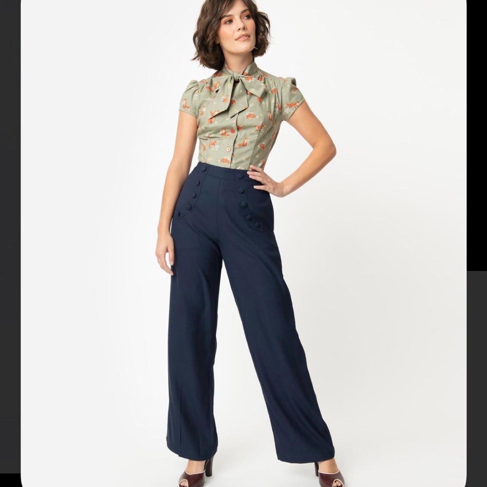 Unique Vintage Navy Flare & Wide Leg Jeans